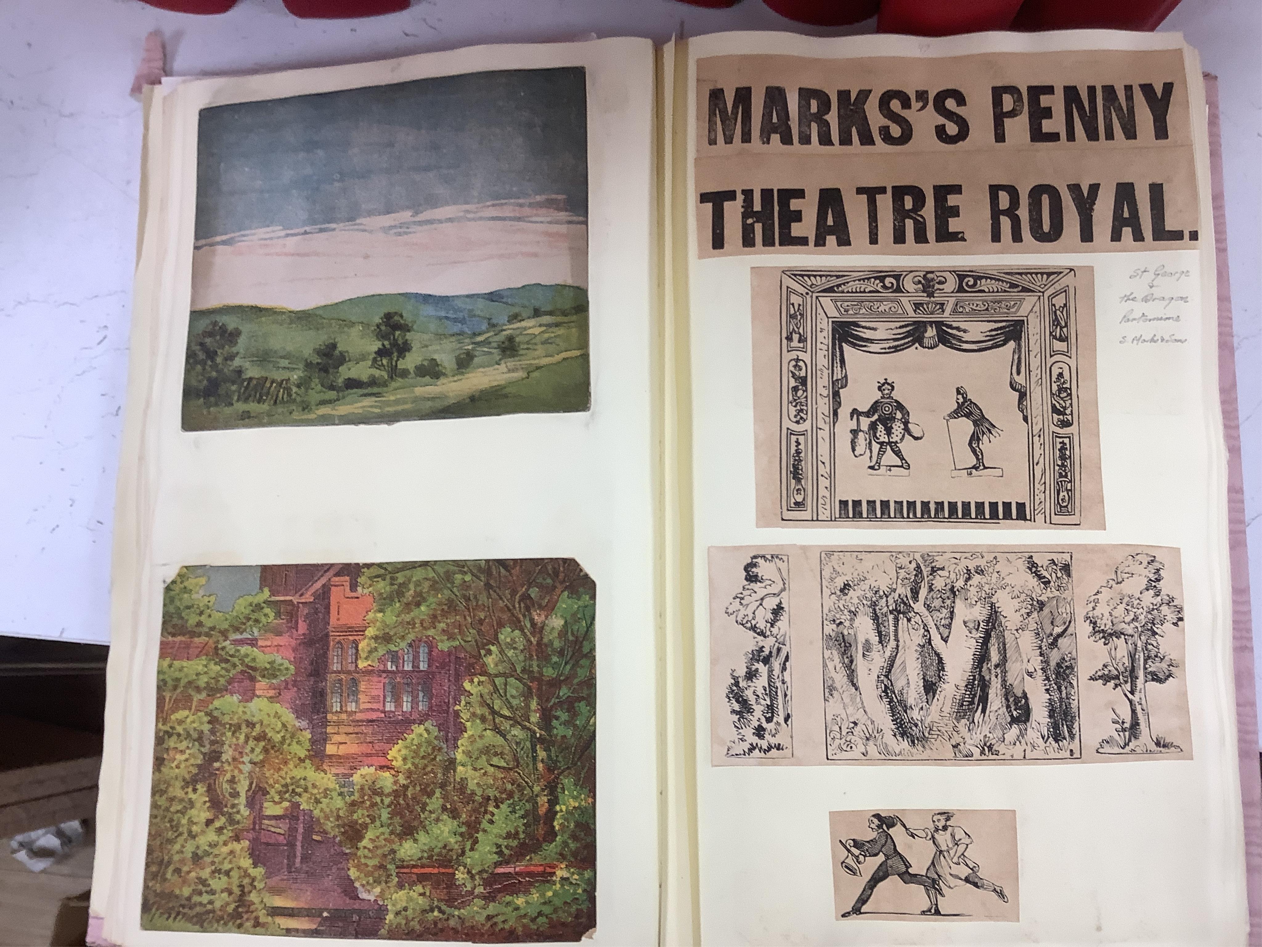 Juvenile dramas, toy theatre archive, including Webb, H. Matthews, Jack Yeats, W. Webb, J. K. Green, Keen and co-, West, O. Hodgson, Packets Gage, hand coloured large scenes, characters, scenes portraits etc. pasted in n